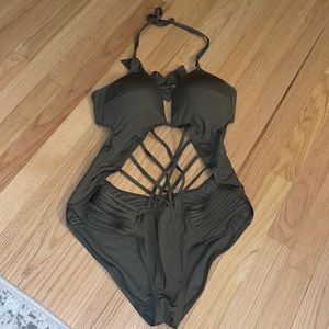 Olive green one piece swimsuit